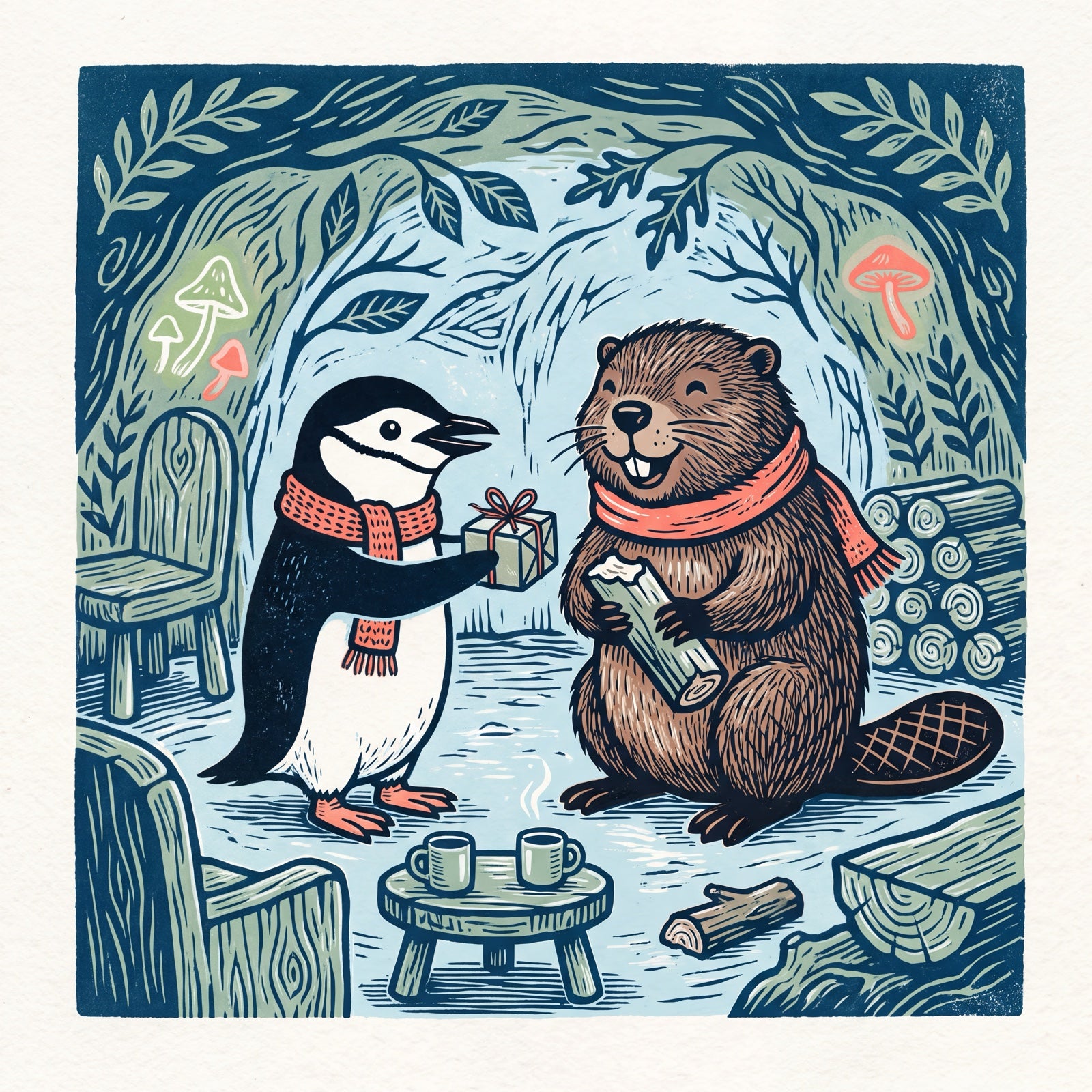 Wild Neighbours: an illustration of a chinstrap penguin, the penguin meets its wild neighbours