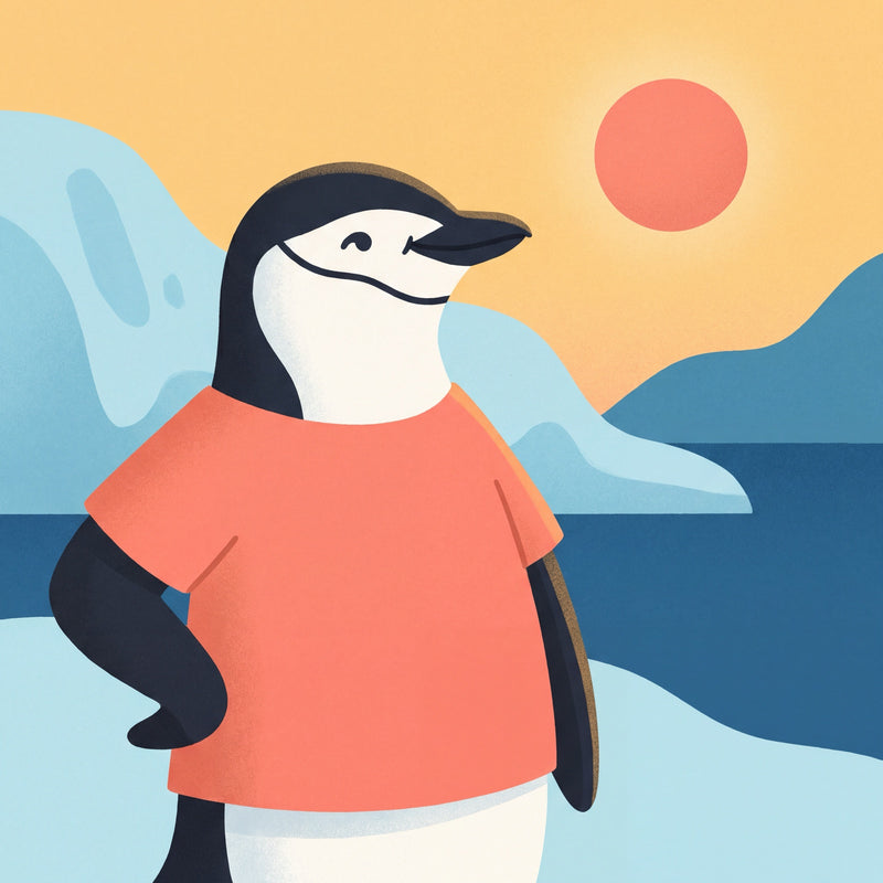 T-Shirts: an illustration of a chinstrap penguin wearing a plain T-shirt