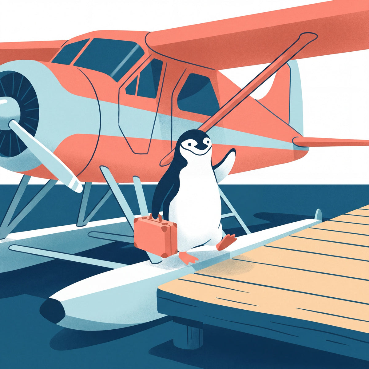 Just Landed: an illustration of a chinstrap penguin, the newest designs
