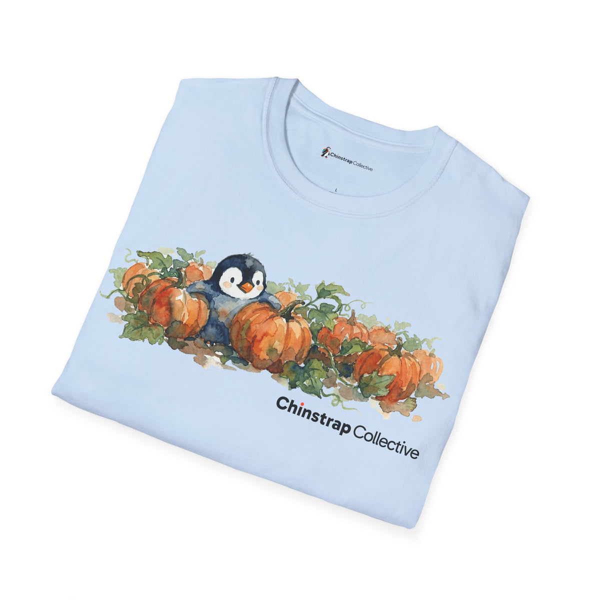 The Penguin Pumpkin Patch T-shirt in Light Blue, folded
