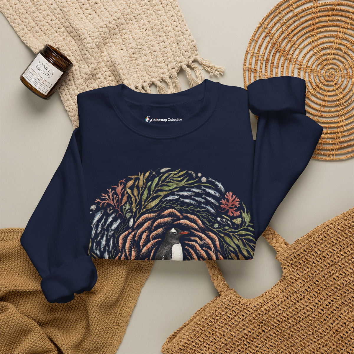 Penguin Wreath Sweatshirt, Ink and Watercolour Style, Cotton Blend