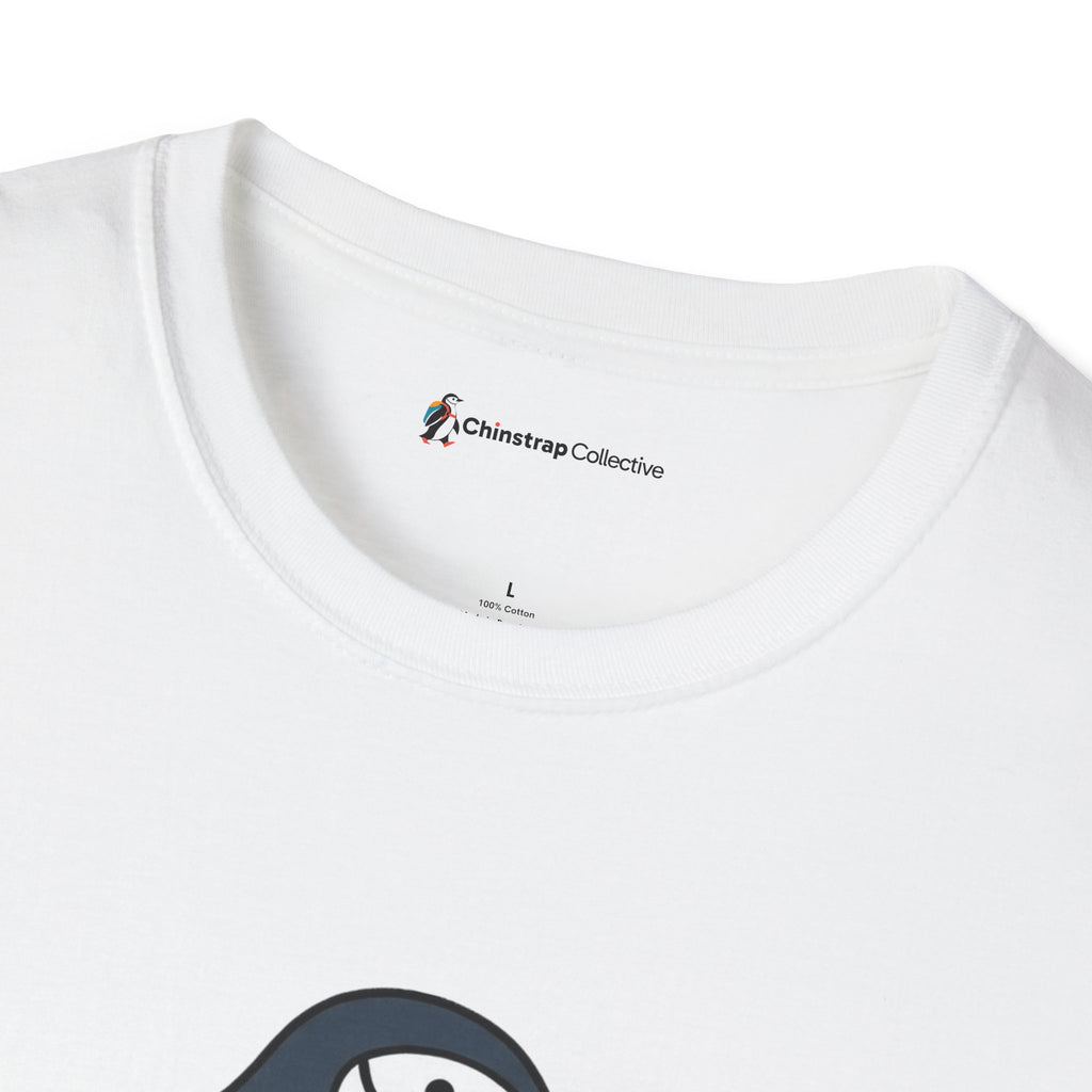 The Chinstrap Collective neck label on the Ultimate Disc Chinstrap T-shirt in White