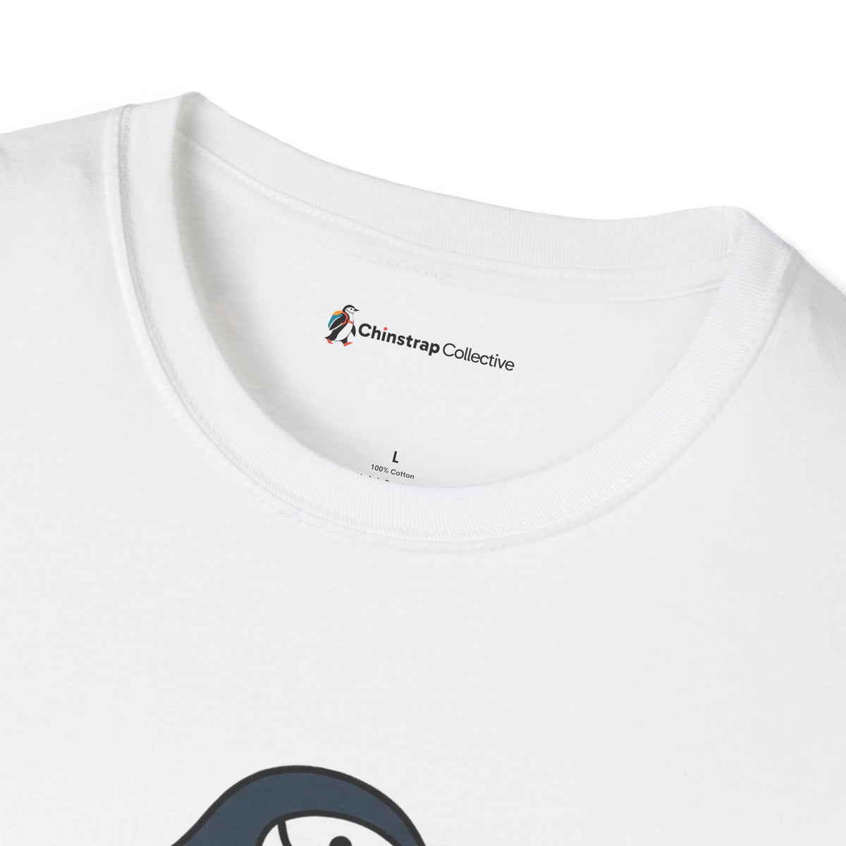 The Chinstrap Collective neck label on the Ultimate Disc Chinstrap T-shirt in White