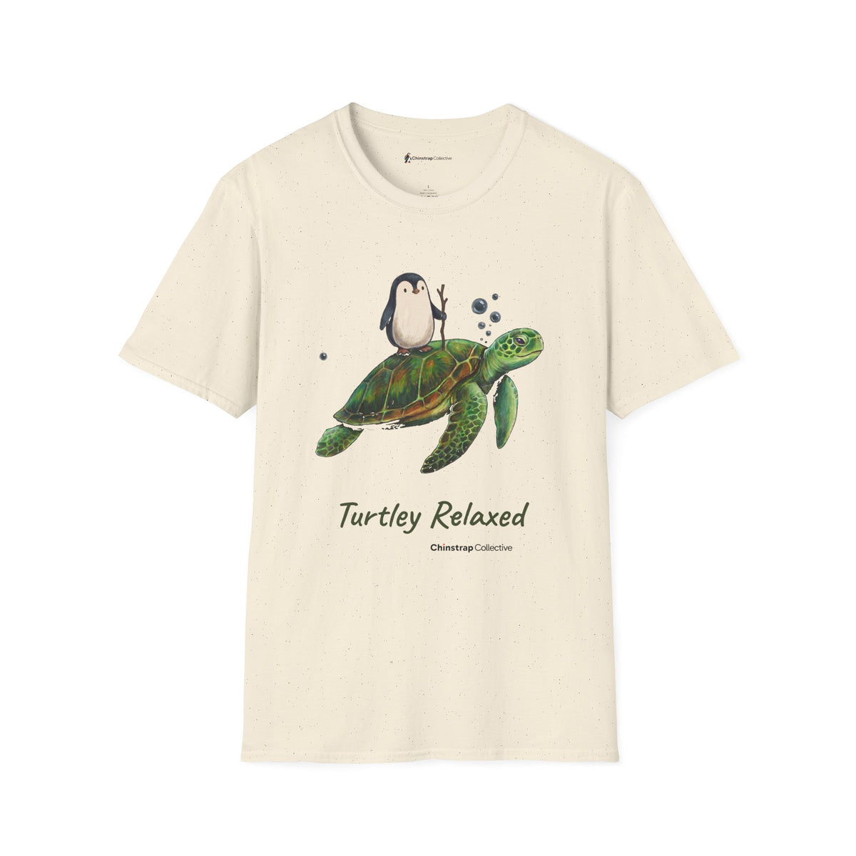 Turtley Relaxed penguin T-shirt in Natural: His painting printed as he made it: the penguin, a walking stick in its…