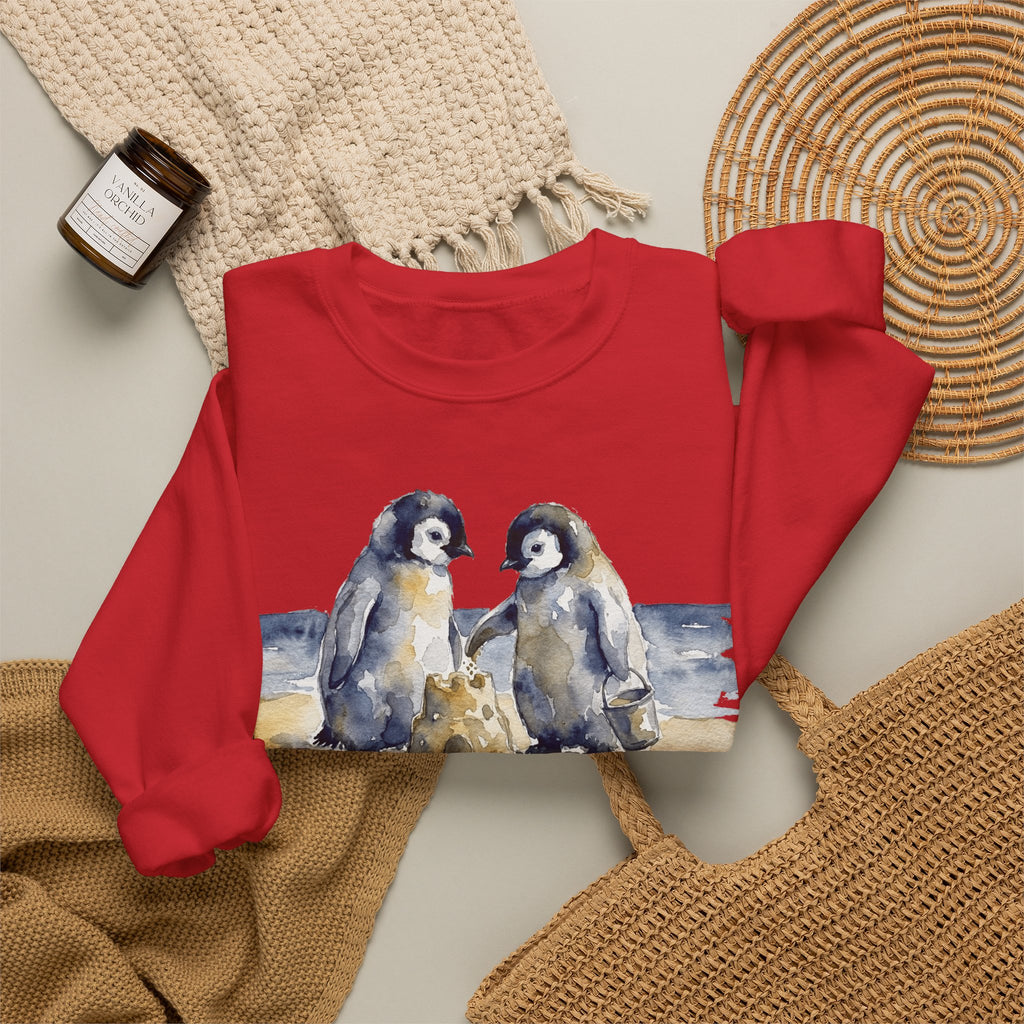 The Sandcastle Penguin Chicks sweatshirt in Red, folded