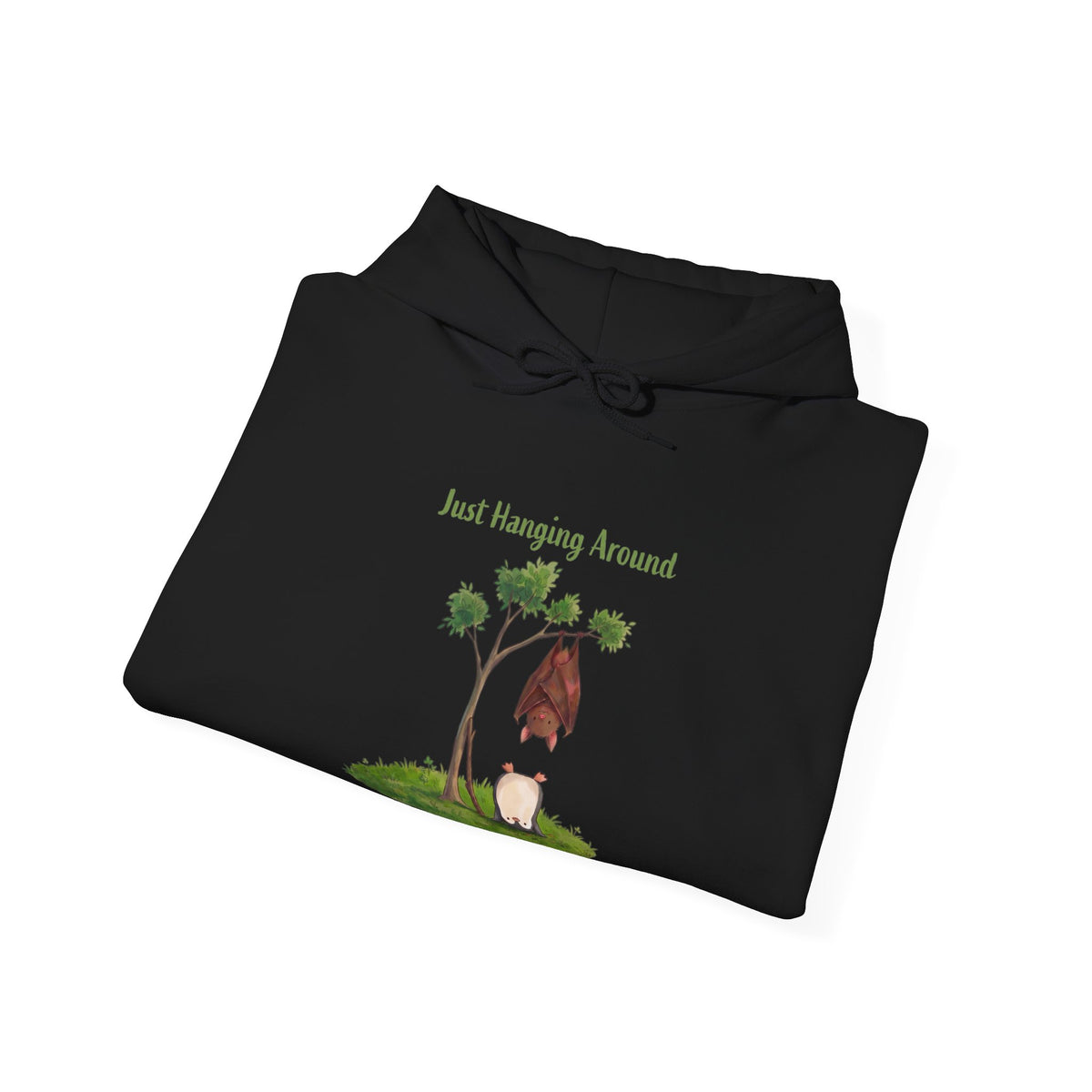 The Just Hanging Around hoodie in Black, folded