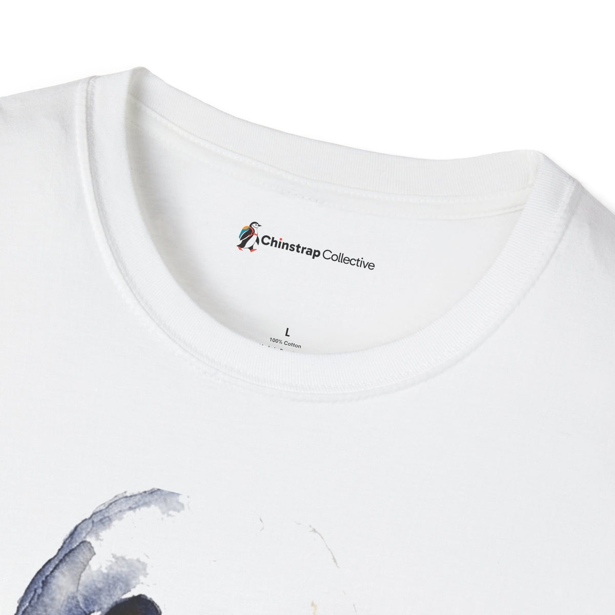 The Chinstrap Collective neck label on the Penguin Ghost Costume T-shirt in White