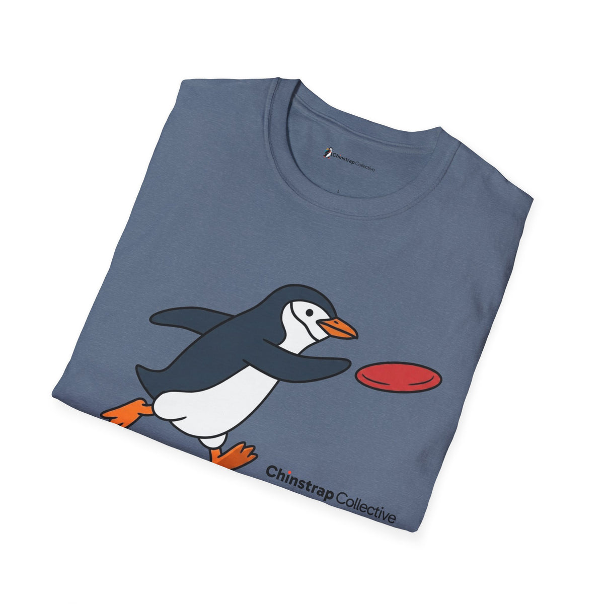 The Ultimate Disc Chinstrap T-shirt in Heather Indigo, folded