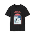 Waddling penguin T-shirt in Black: The art shows the chinstrap penguin waddling along a long icy path at its own serene…