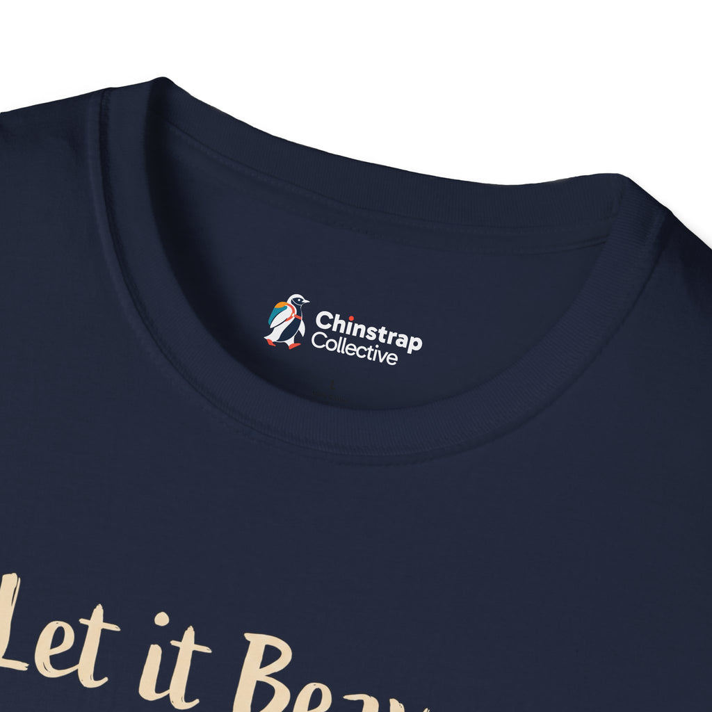 The Chinstrap Collective neck label on the Let It Beaver T-shirt in Navy