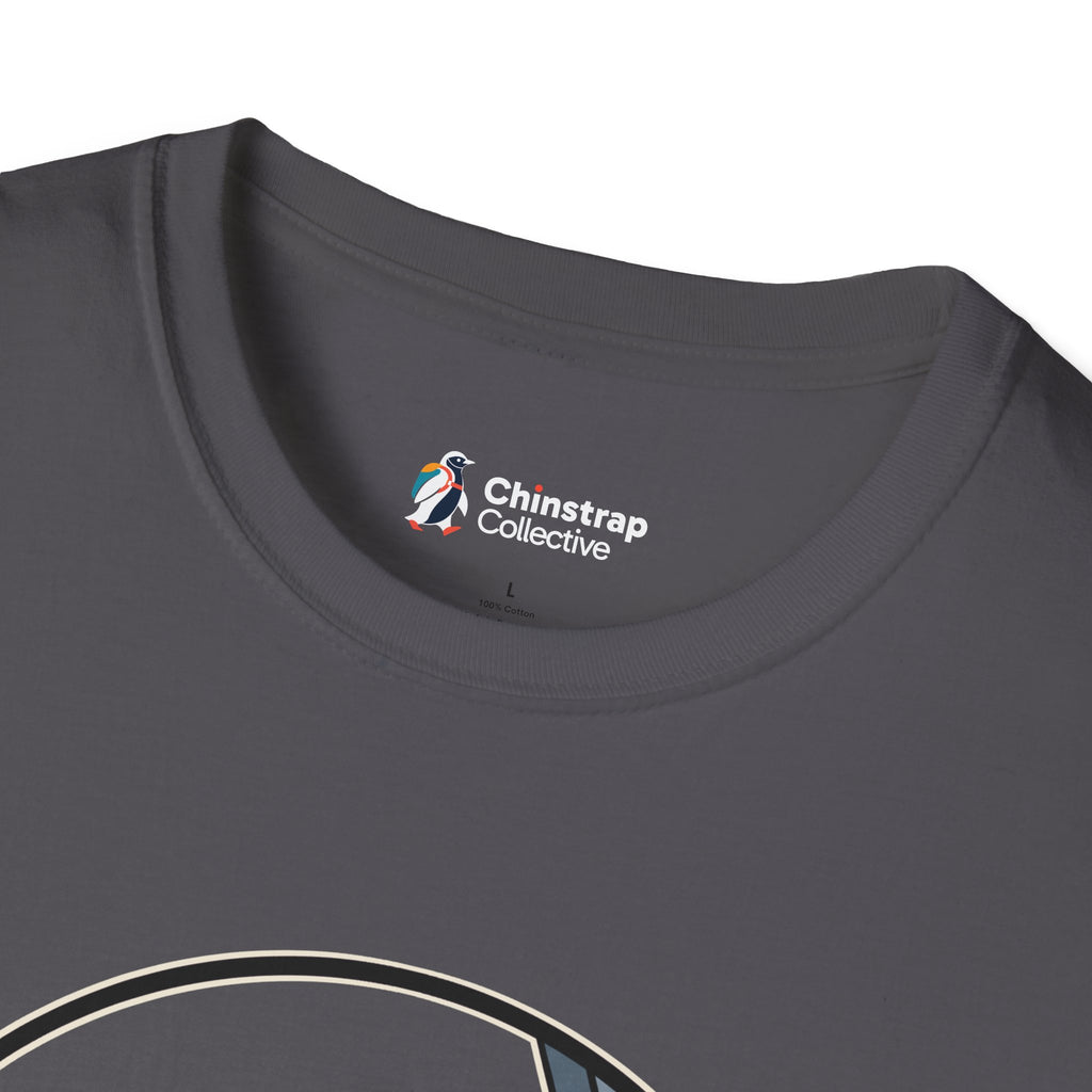 The Chinstrap Collective neck label on the Priority Belly Slide T-shirt in Charcoal