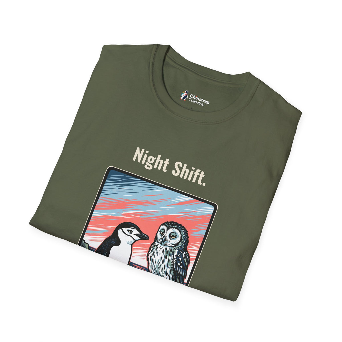 The Still Waddling T-shirt in Military Green, folded