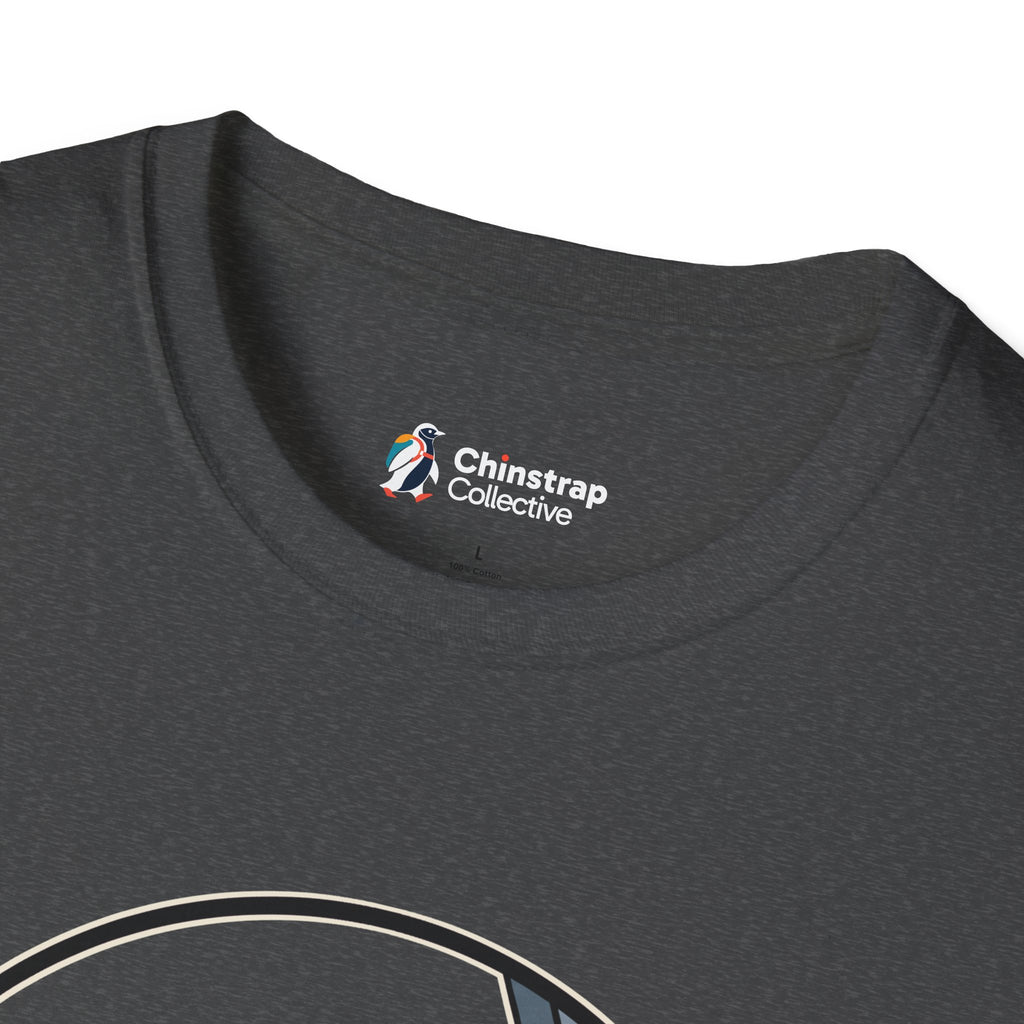 The Chinstrap Collective neck label on the Priority Belly Slide T-shirt in Dark Heather