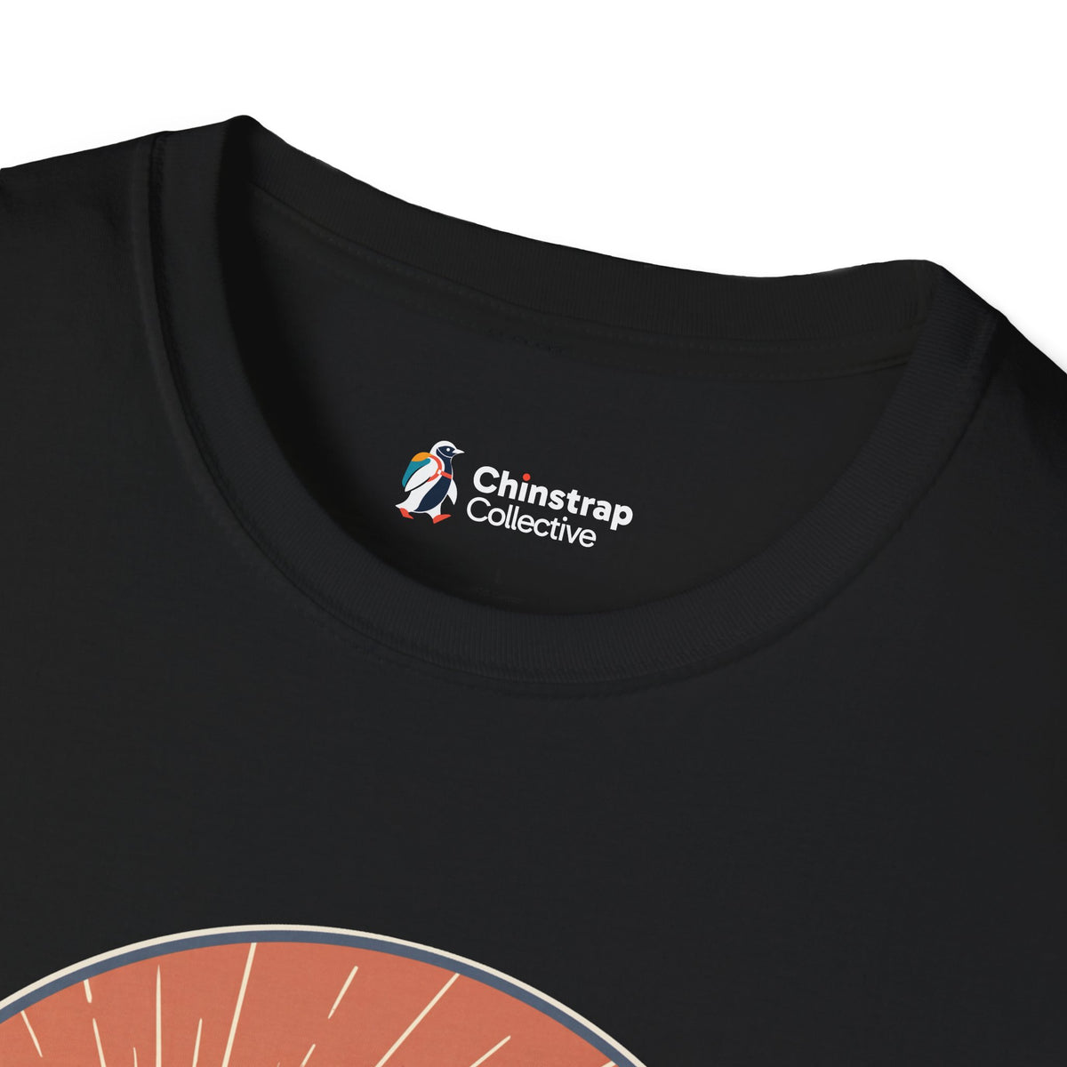 The Chinstrap Collective neck label on the Hiked Up T-shirt in Black
