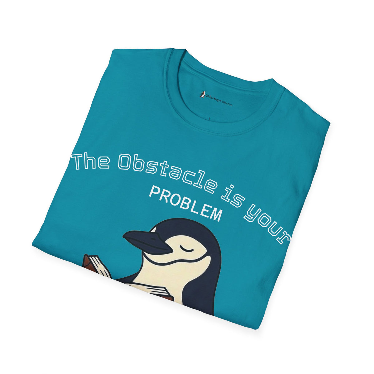 The Penguin Wisdom T-shirt in Tropical Blue, folded