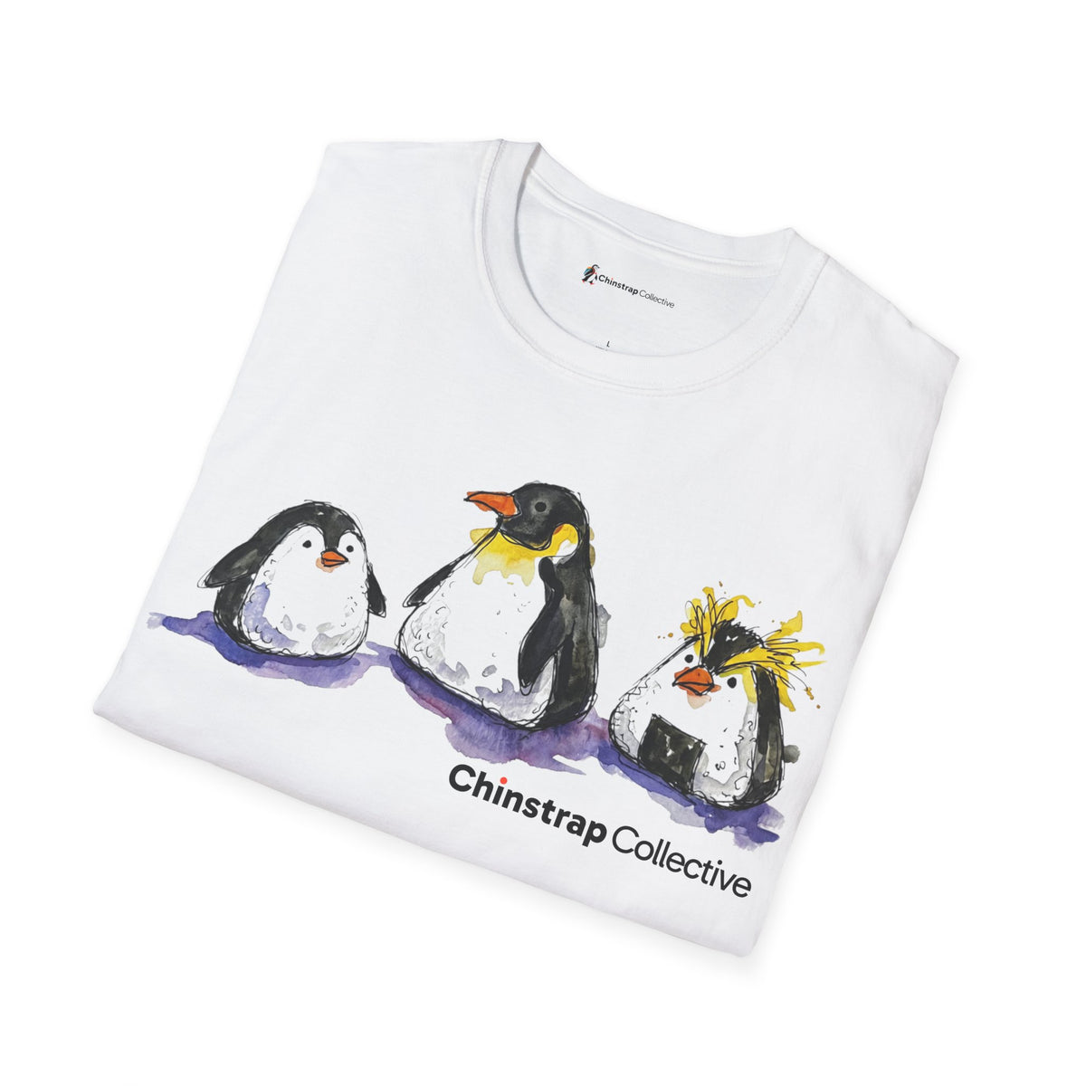 The Onigiri Penguin Trio T-shirt in White, folded