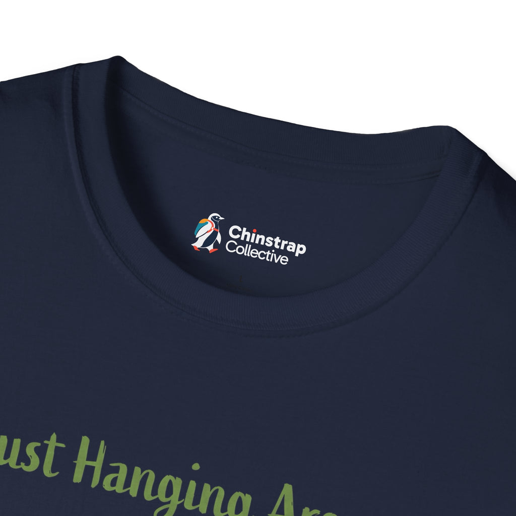 The Chinstrap Collective neck label on the Just Hanging Around T-shirt in Navy