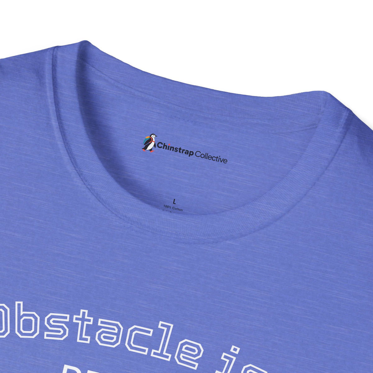 The Chinstrap Collective neck label on the Penguin Wisdom T-shirt in Heather Royal