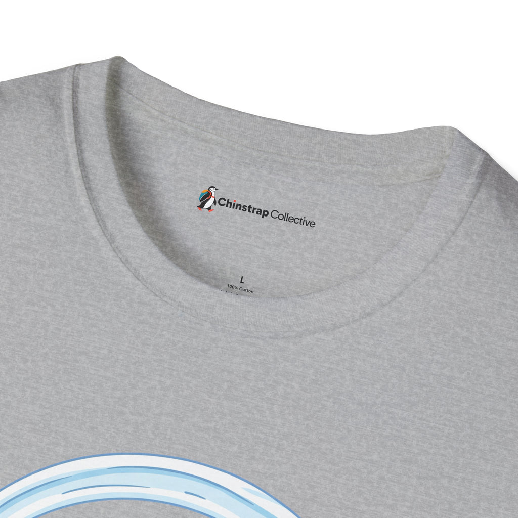 The Chinstrap Collective neck label on the Asymptotically Perfect T-shirt in Sport Grey