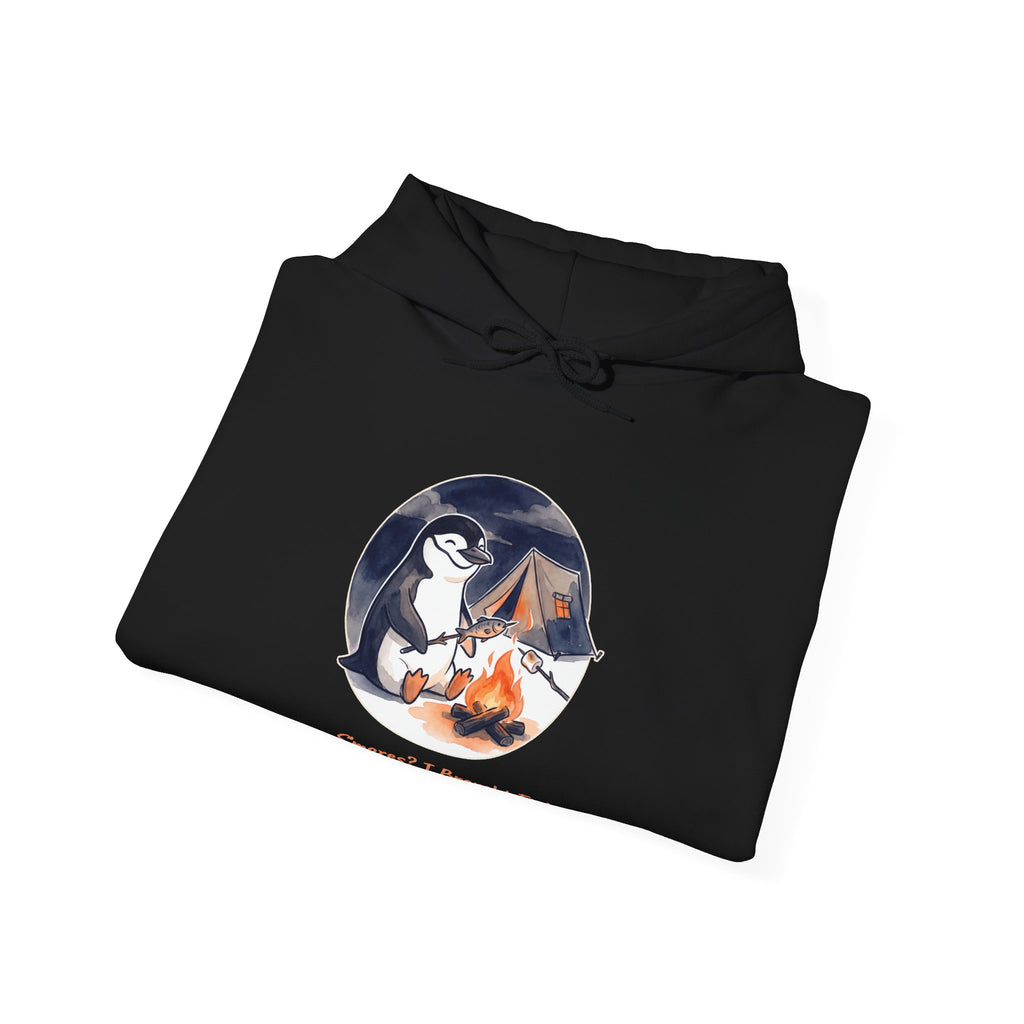 The Campfire Fish hoodie in Black, folded
