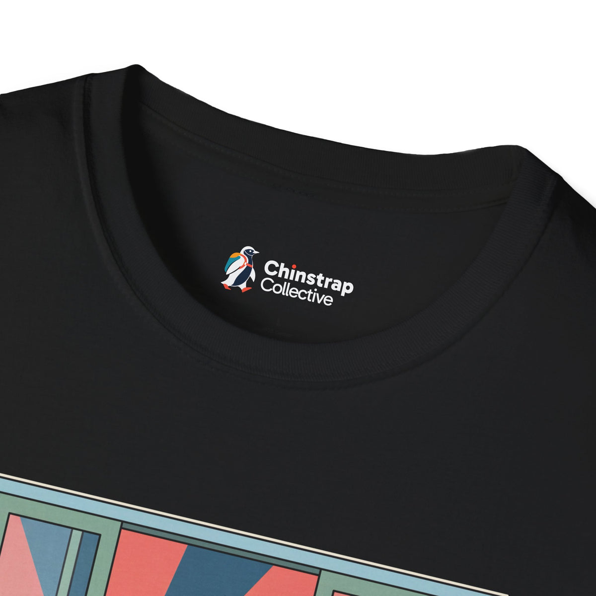 The Chinstrap Collective neck label on the Post-Shift Waddle T-shirt in Black