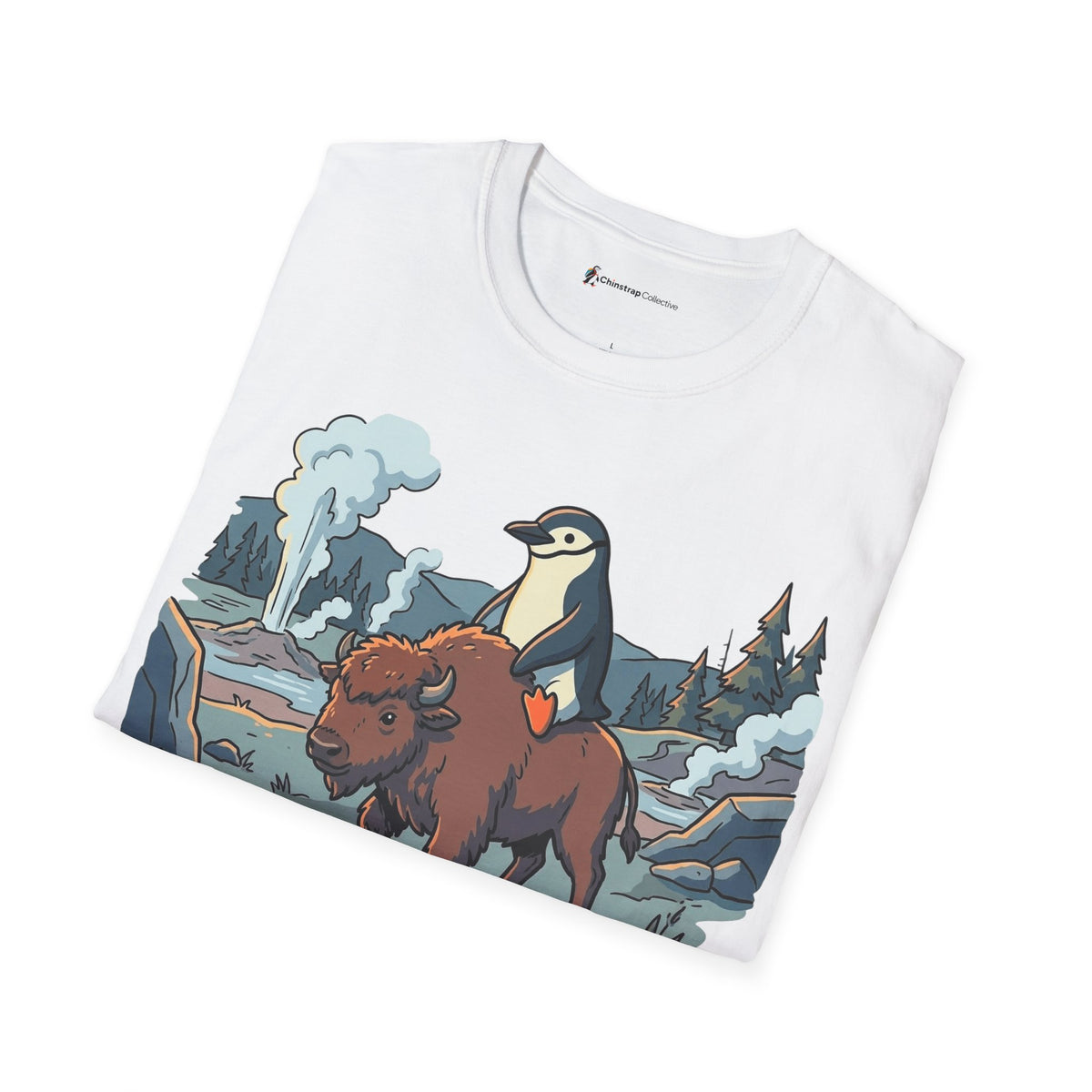 The Penguin Bison Ride T-shirt in White, folded