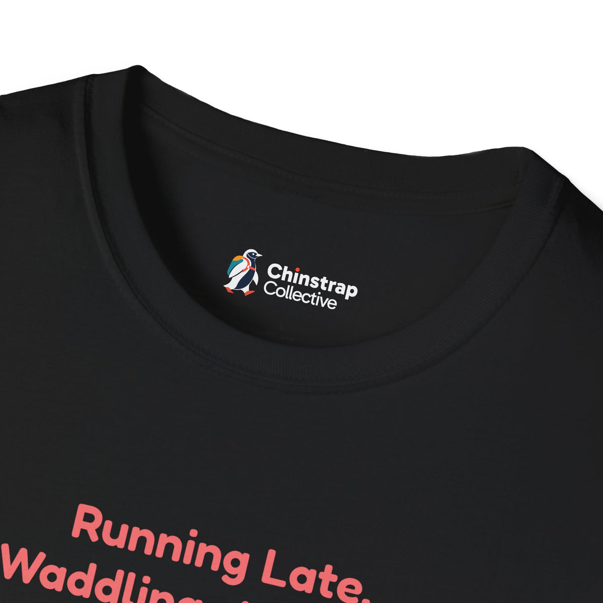 The Chinstrap Collective neck label on the Waddling T-shirt in Black