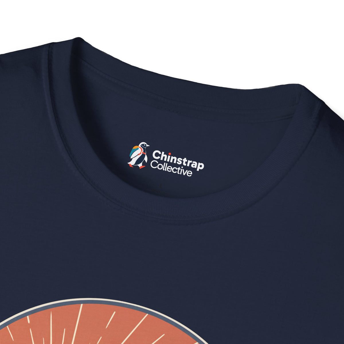The Chinstrap Collective neck label on the Hiked Up T-shirt in Navy