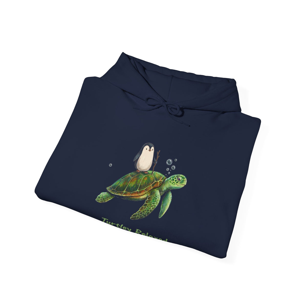 The Turtley Relaxed hoodie in Navy, folded