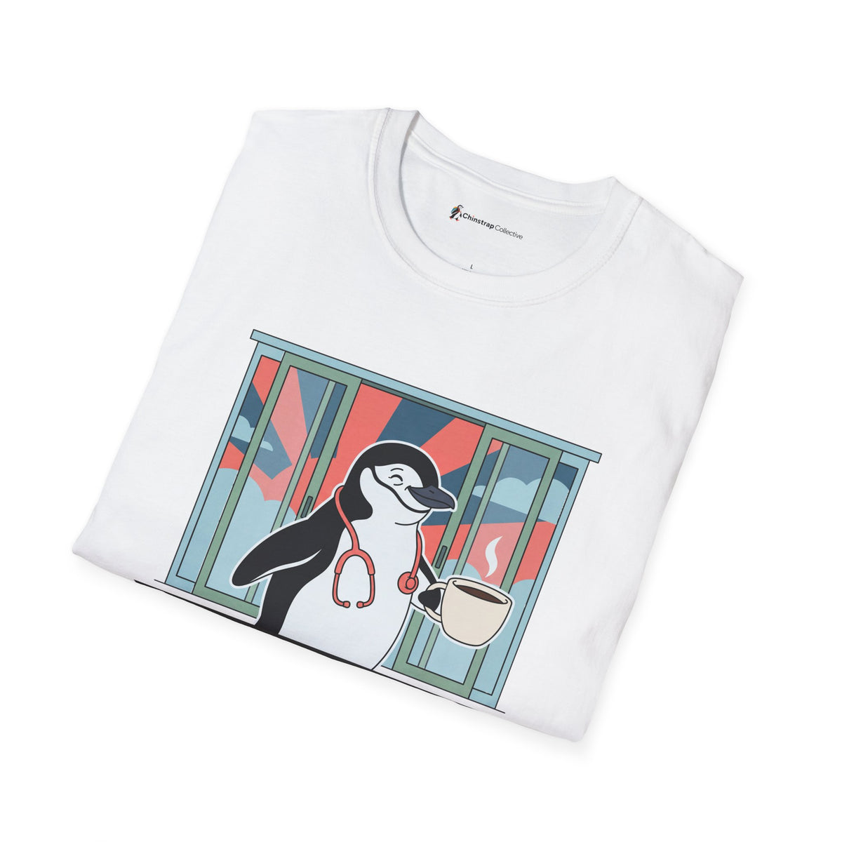 The Post-Shift Waddle T-shirt in White, folded