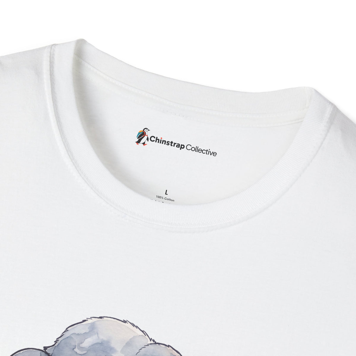The Chinstrap Collective neck label on the Nap Squad T-shirt in White