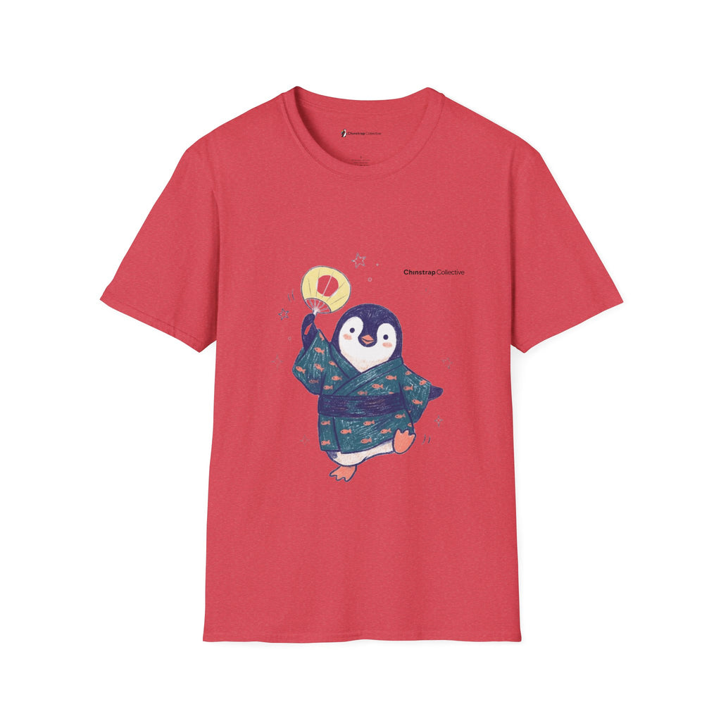 Penguin in Kimono penguin T-shirt in Heather Red
