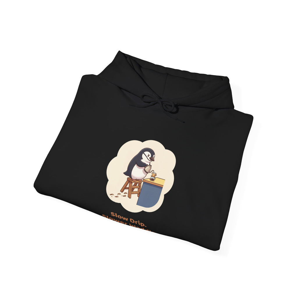 The Pour-Over Patience hoodie in Black, folded