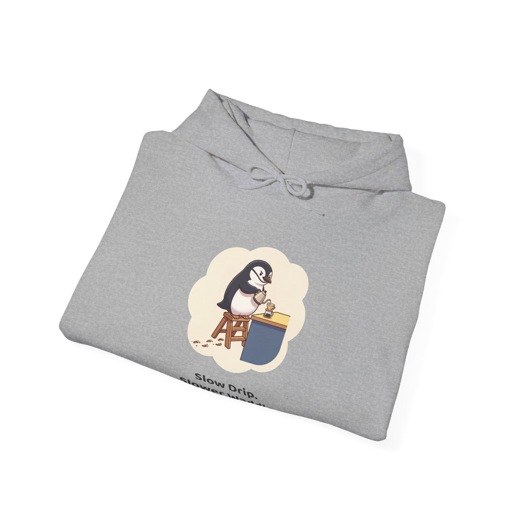 The Pour-Over Patience hoodie in Sport Grey, folded