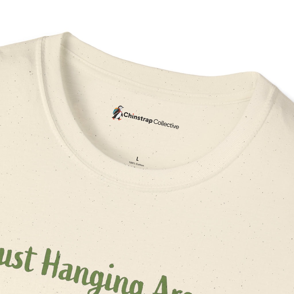 The Chinstrap Collective neck label on the Just Hanging Around T-shirt in Natural