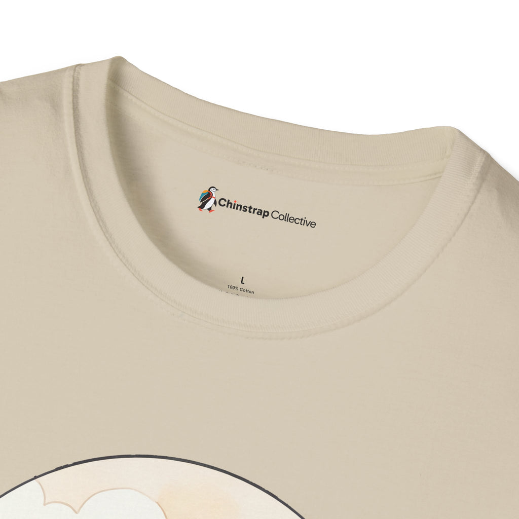 The Chinstrap Collective neck label on the Beak Buddies T-shirt in Sand