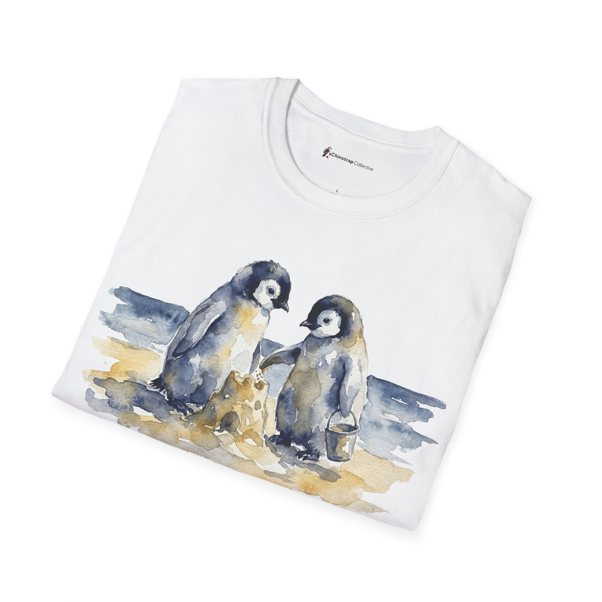 The Sandcastle Penguin Chicks T-shirt in White, folded