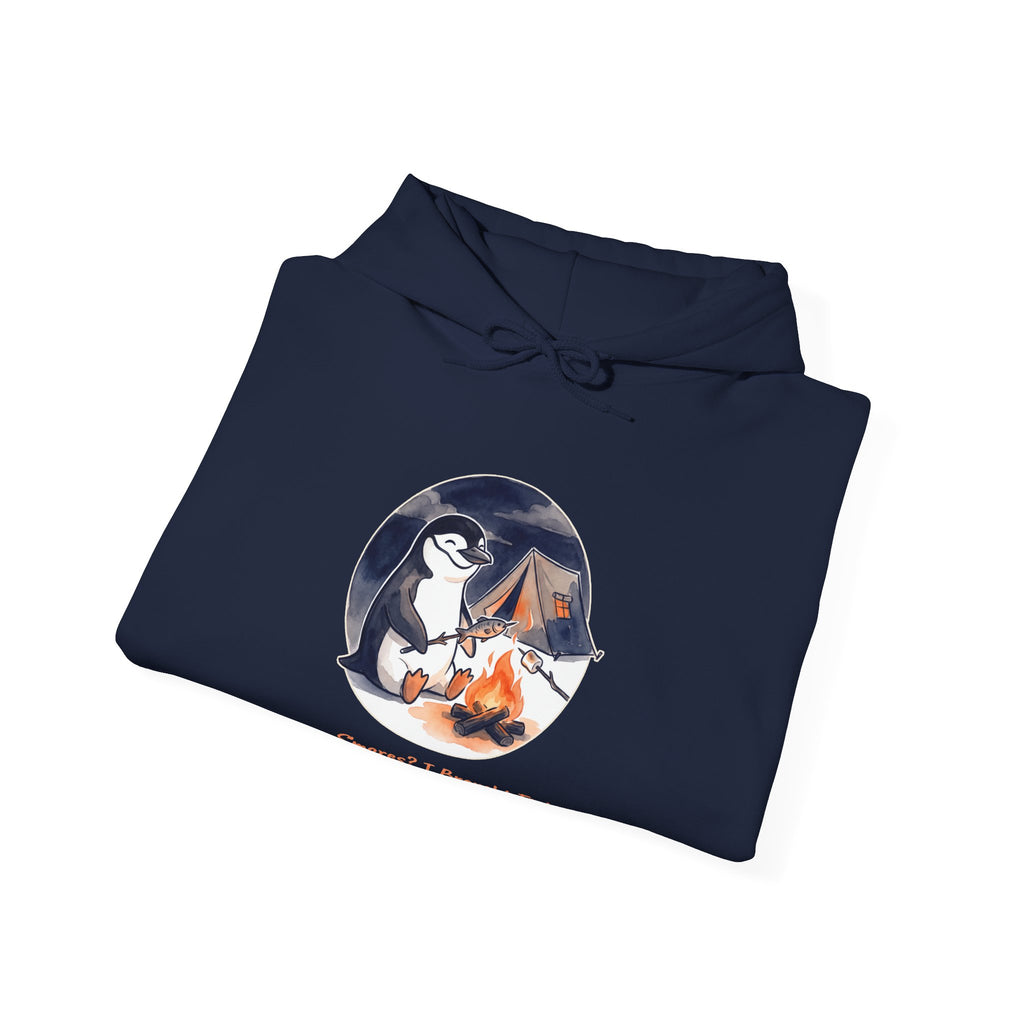 The Campfire Fish hoodie in Navy, folded