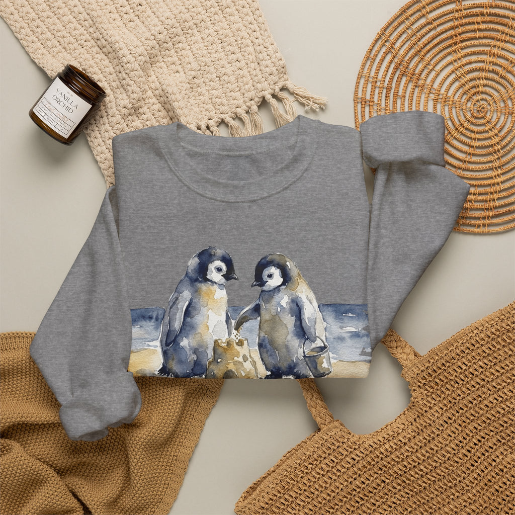 The Sandcastle Penguin Chicks sweatshirt in Graphite Heather, folded