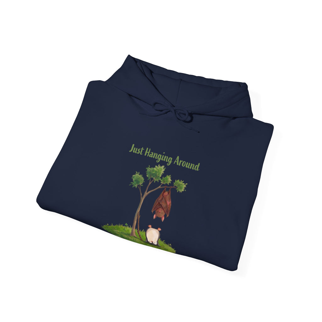 The Just Hanging Around hoodie in Navy, folded