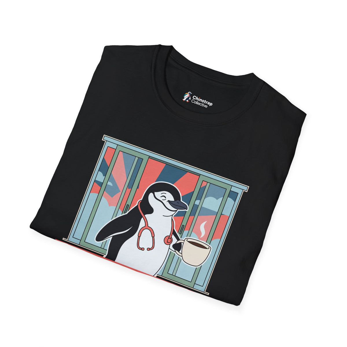 The Post-Shift Waddle T-shirt in Black, folded