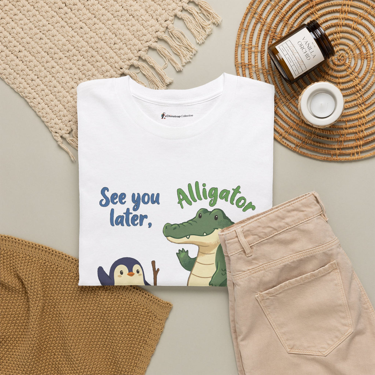 The Later, Gator T-shirt in White, folded