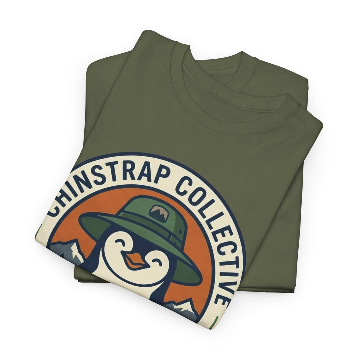 The Penguin Patch T-shirt in Military Green, folded