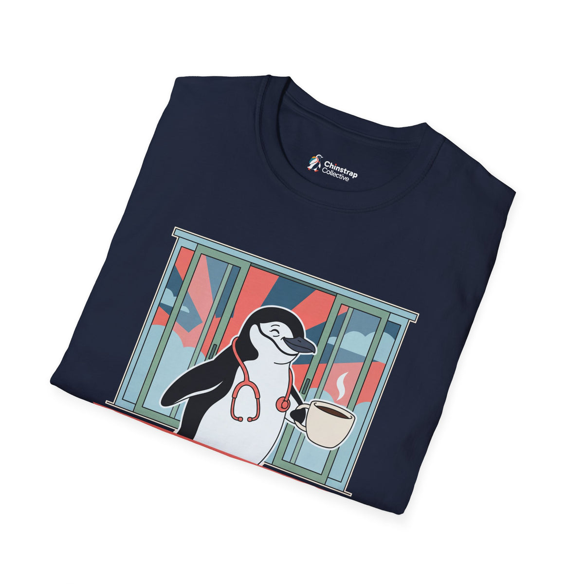 The Post-Shift Waddle T-shirt in Navy, folded