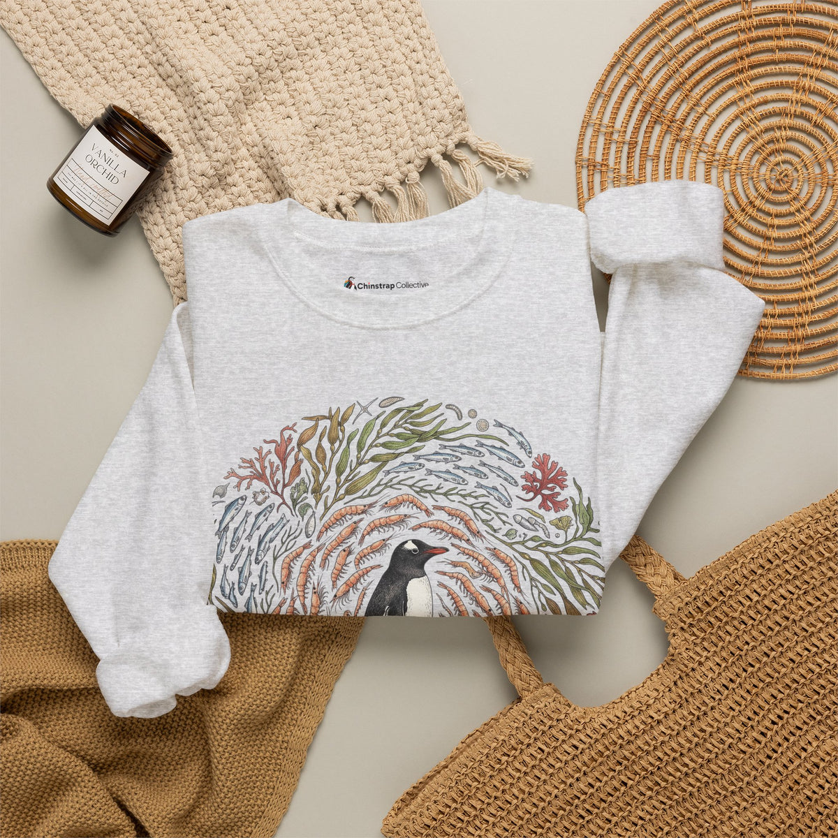 Penguin Wreath Sweatshirt, Ink and Watercolour Style, Cotton Blend