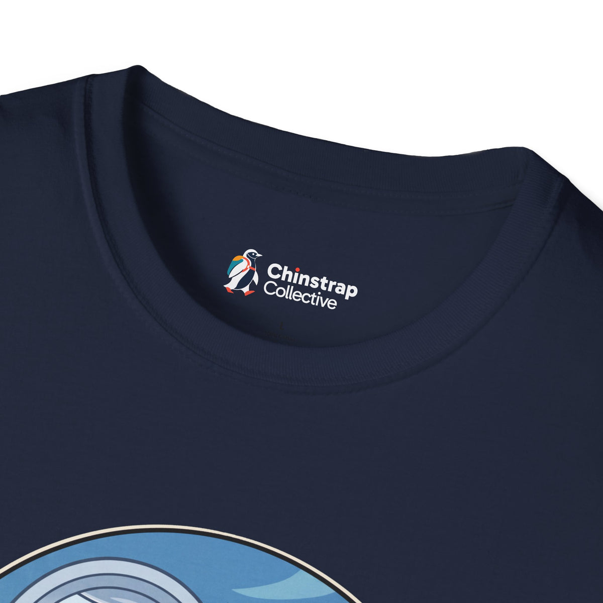 The Chinstrap Collective neck label on the Window Seat T-shirt in Navy