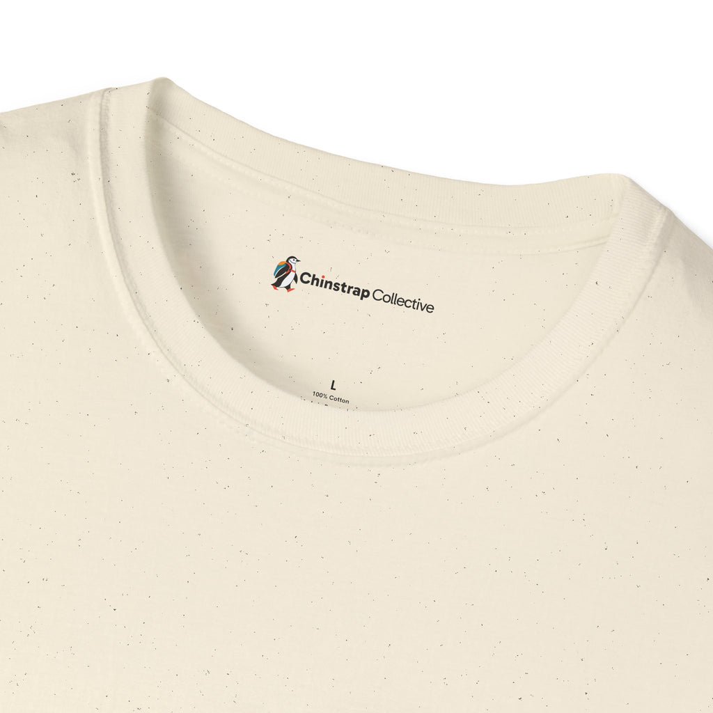 Penguin Mountain River T-Shirt, Linocut Style, Lightweight Fabric