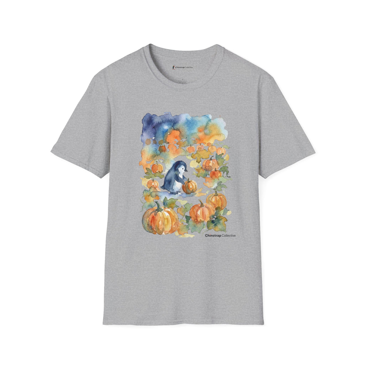 Pumpkin Picking Penguin penguin T-shirt in Sport Grey