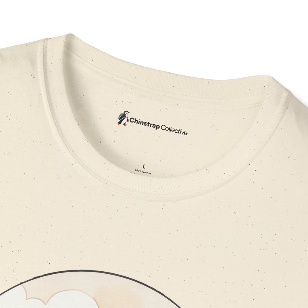 The Chinstrap Collective neck label on the Beak Buddies T-shirt in Natural