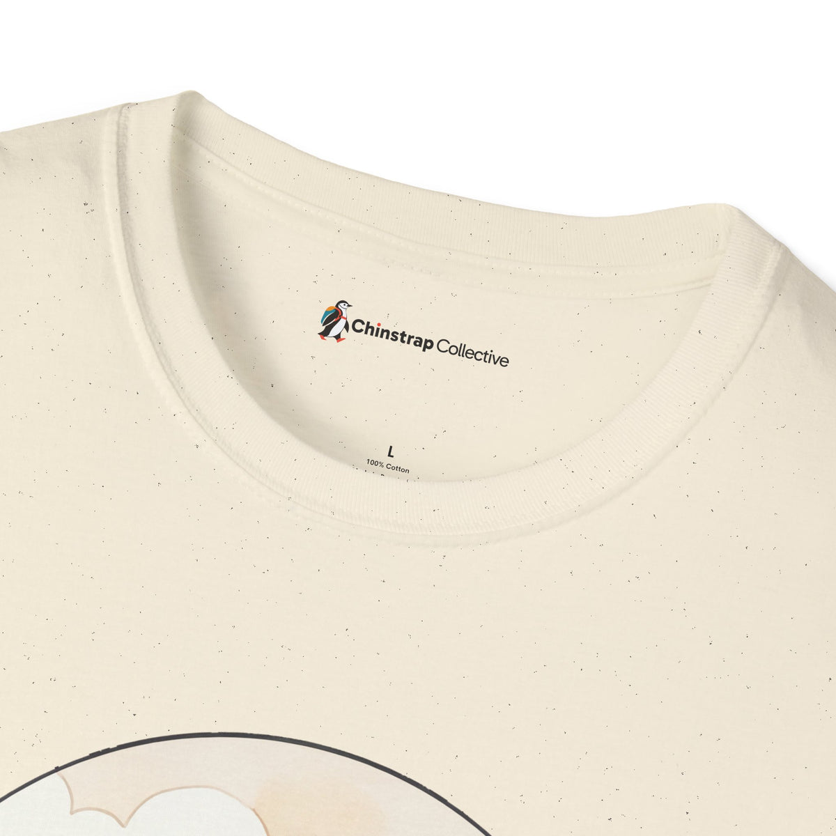 The Chinstrap Collective neck label on the Beak Buddies T-shirt in Natural